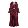 Kaslead New Women clothes Western Style Fashion Simple Double Purpose Design Temperament Deep V Print Long dress