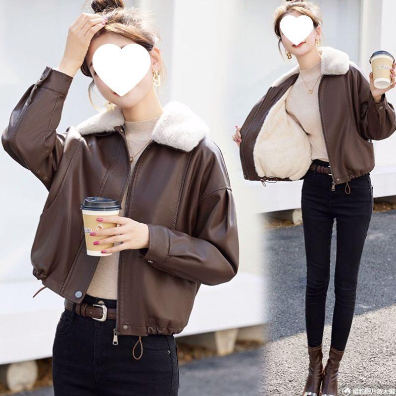 2025 Women's Petite Leather Jacket: Short, Fleece-Lined, and Perfect for Spring, Autumn, and Winter