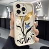 Goldblatt Florales Design Weiche TPU Handyhülle für iPhone 16 15 14 13 12 11 Pro Max Plus Stoßfest Anti-Rutsch Abdeckung
