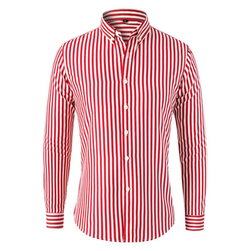 Herren Gestreiftes Langarmhemd Mode Business Casual Slim Revershemd Herren