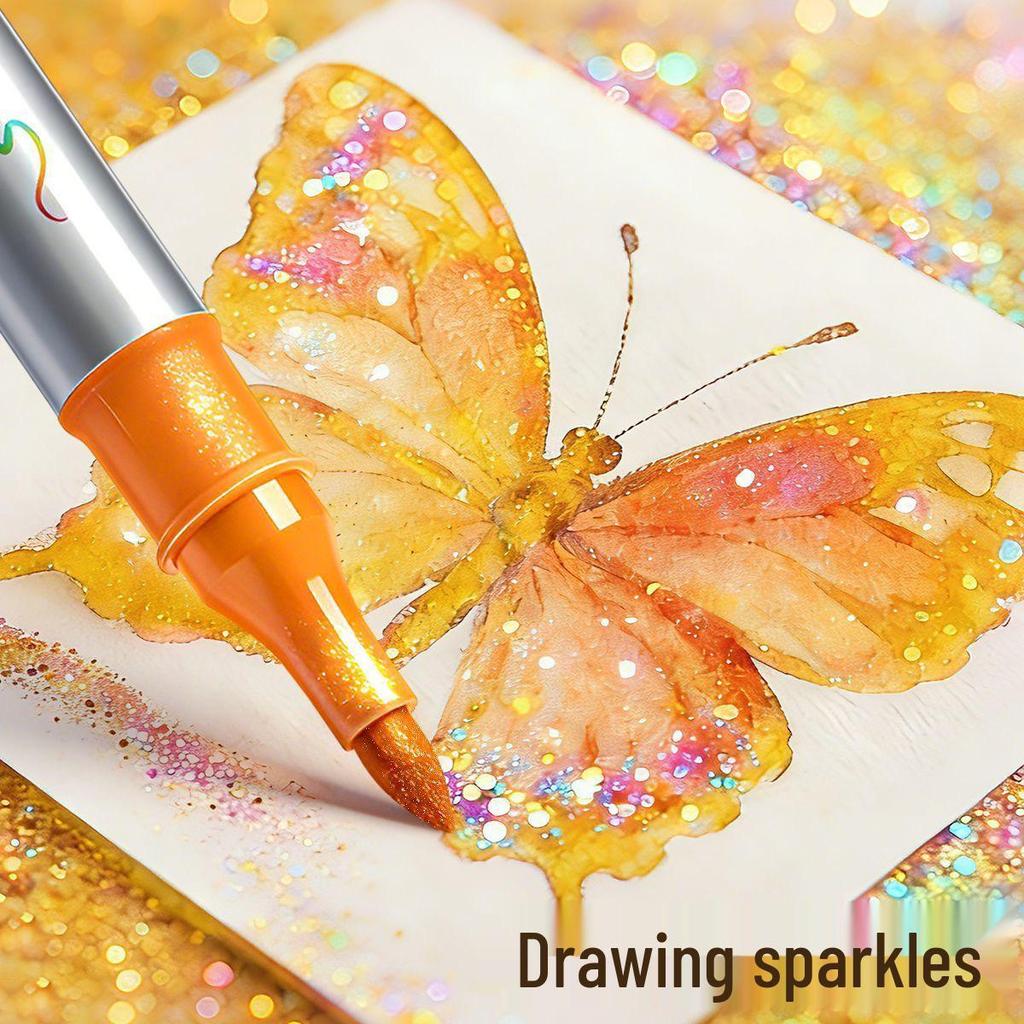 True Color Sparkle Glitter Pen: Double-Ended, Soft Tip, Two-Color, Fluorescent Watercolor Marker for Art Students