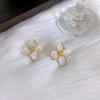 White Color Flower Enamel Korean Style Stud Earrings for Women Girl Love Aesthetic Daily Life Minimalist Jewelry