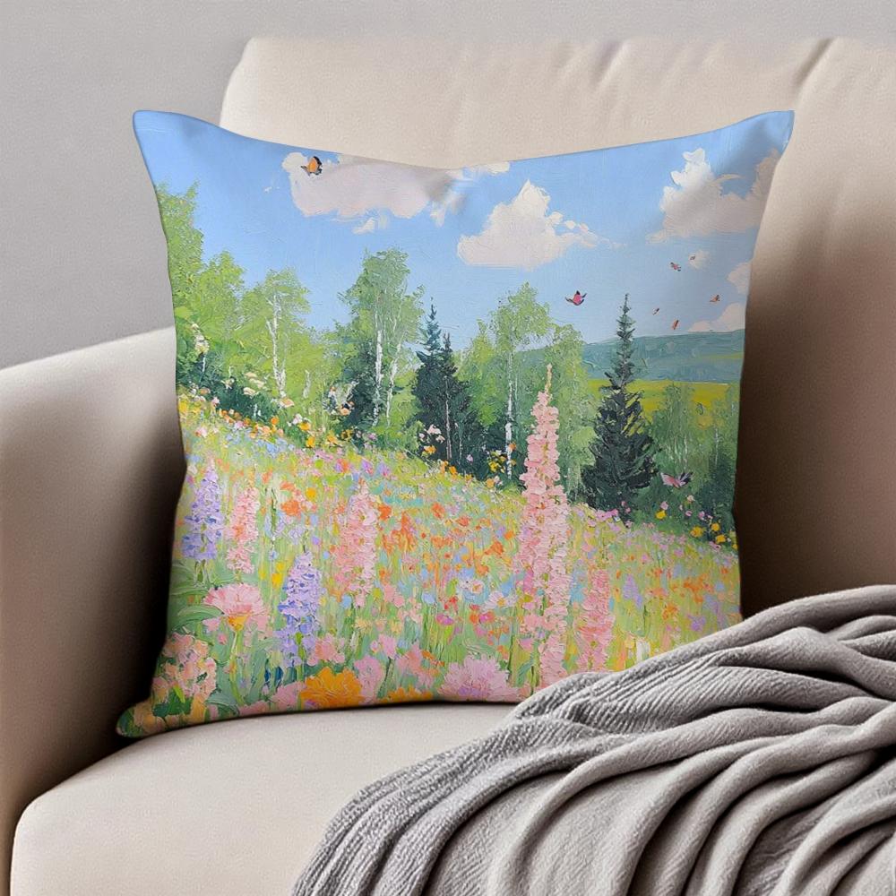 Flower Vase Cushion Cover Pillowcase Anti-Dustmite Invisible Zipper Short Plush Sofa Cushion