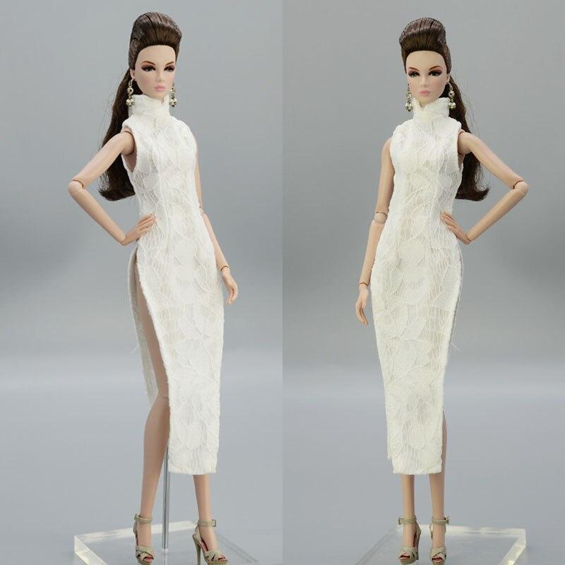 High Quality White Lace Fashion Girl Doll Clothes For Barbie Doll Dress Chinese Traditional Qipao Clothing 1/6 Doll Accessories