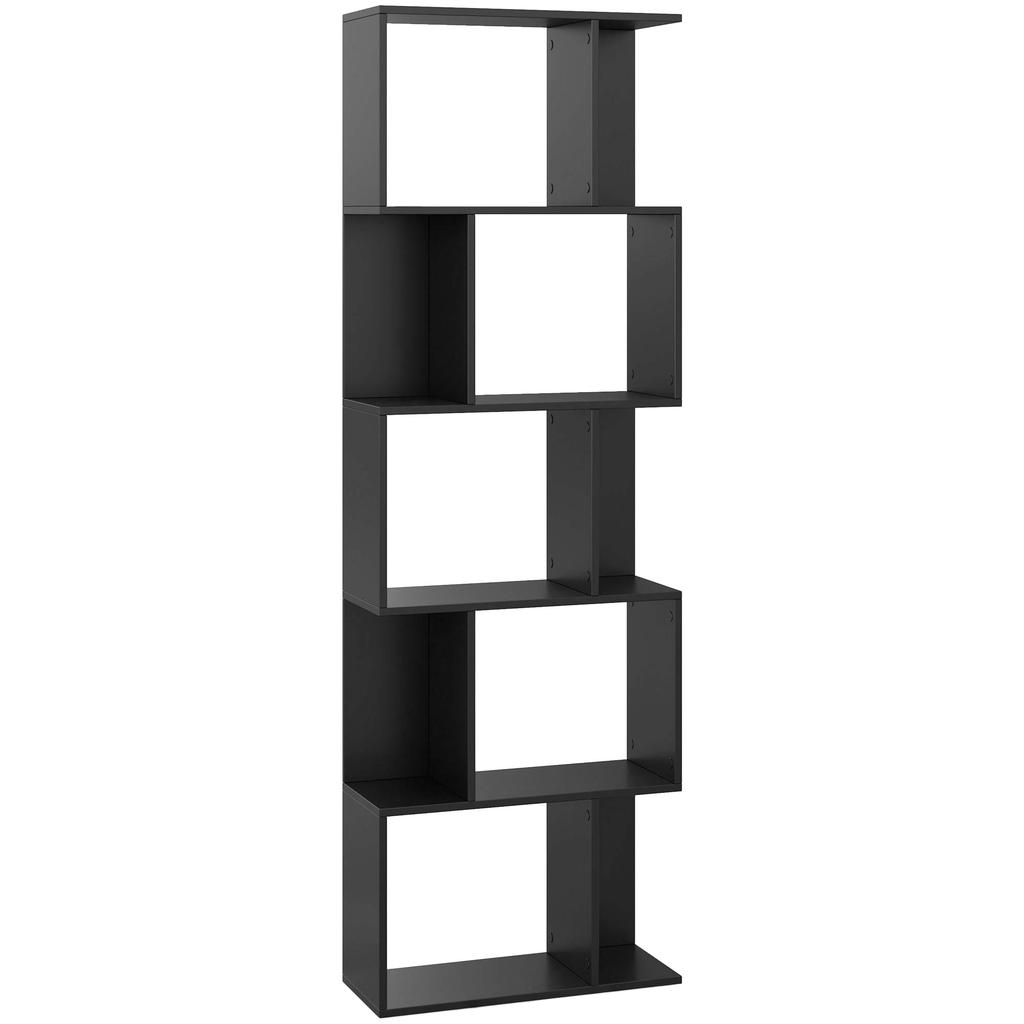 Wooden Bookcase with 5 Shelves Modern Design In Wood, 60x24x184.5 Cm, Black