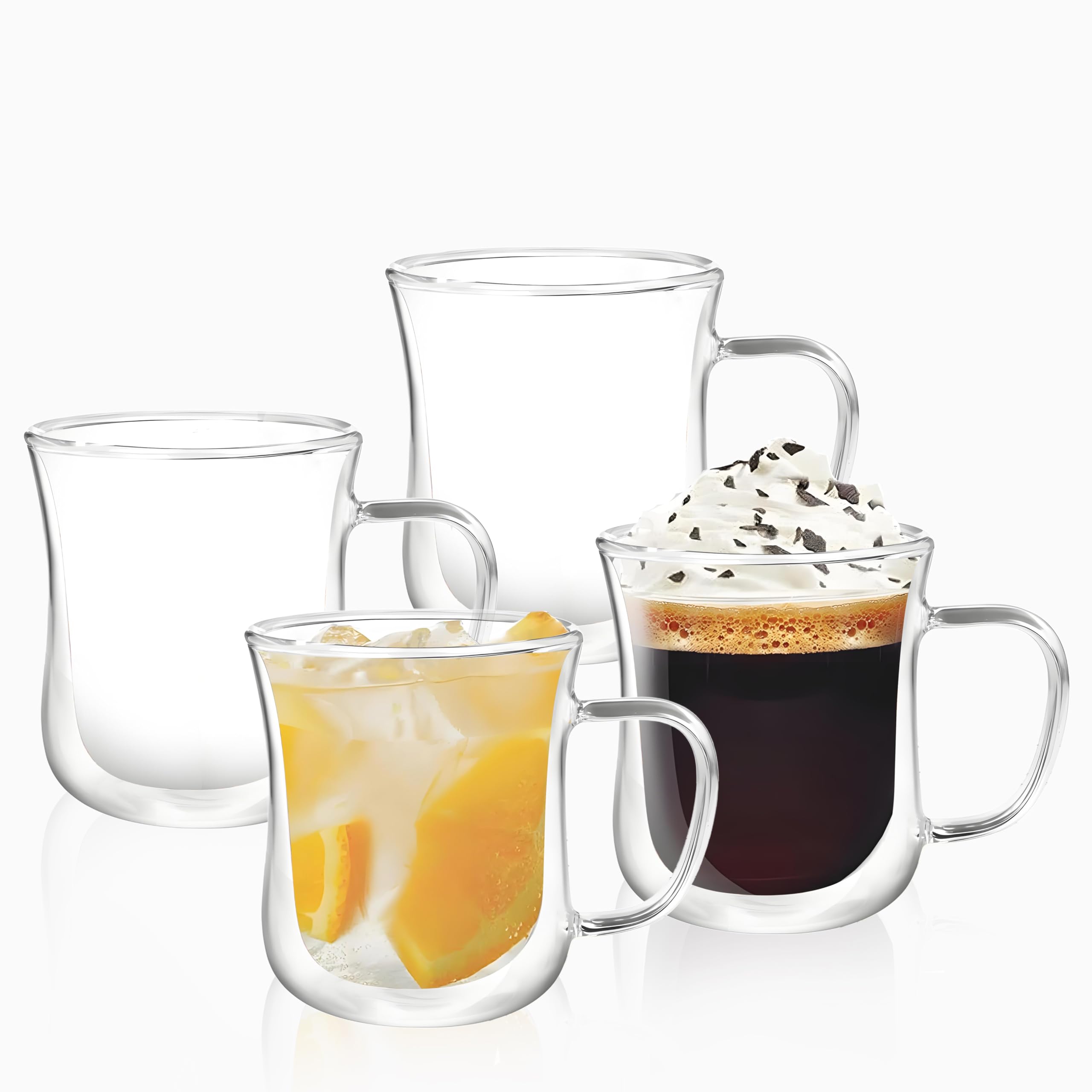 

TeamSky Double-Walled Glasses, 340ml, Set of 4, Heat-Resistant Coffee Glasses, Double-Walled Cups, Insulated, Transparent, Condensation-Free,