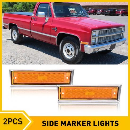Side Marker Lights Chrome Bezel Lens For 81-91 Chevy C10 C20 C30 GMC C1500 C2500