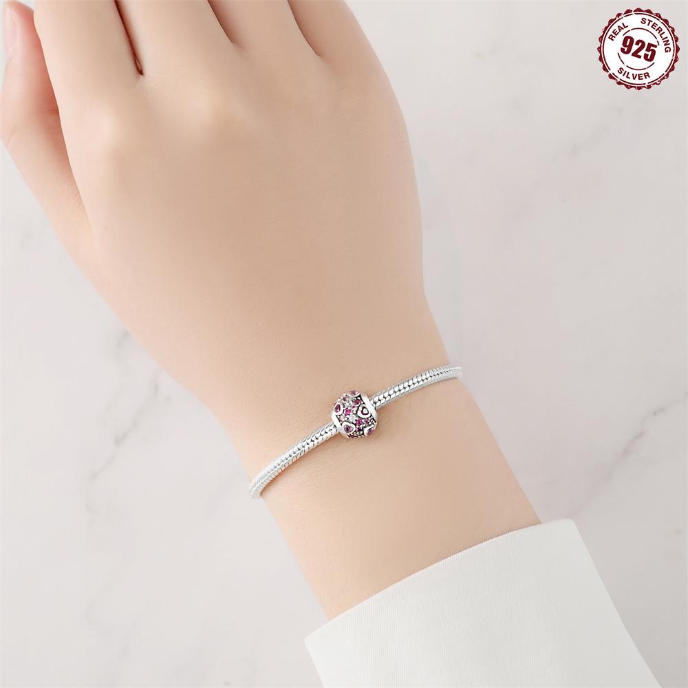 Beads Copper Charms Original Pink Heart Zircon Stone Beads Fit Bracelet Jewelry Diy Women Fine Gift Accessory