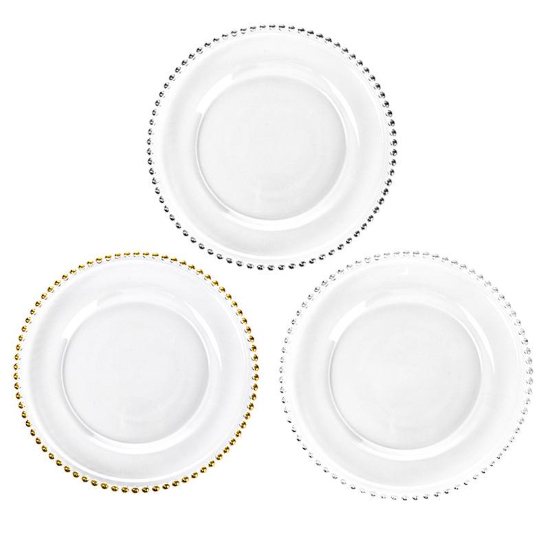 Gold-Edged Glass Beaded Salad Plate for Weddings and Banquets