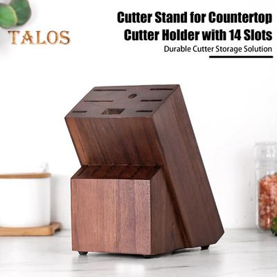 Wooden Cutter Holder with Anti-Slip Pads 14 Slot Cutters Storage Organizer for Kitchen Countertop Sturdy Durable Easy To Clean Gift for Cooking