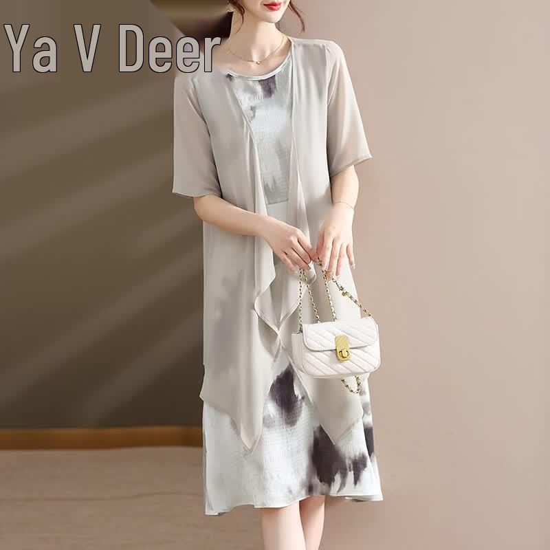 Yalu Women s New Chinese Style Ink Print Midi Dress 4XL