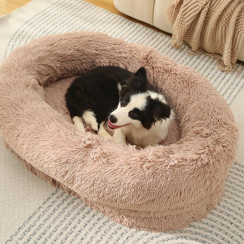 Round Plush Pet Bed for Dogs Cats Fluffy Warm Soft Circle Cushion Mat Detachable Washable Dog Sofa for Kennel Cozy Sleeping Mattress