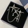 Stilvolle Damenbrosche Vierzackiger Stern Kette Blusenanstecknadel Kristallabzeichen Schmuck Persönlichkeit Punk Brosche für Damen