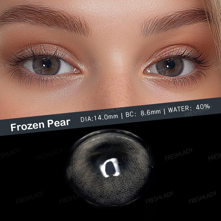 FreshLady 1 Pair 2pc 14.00mm Yearly Disposable Brown/Gray/Green Content Colored Contacts Lens, Beautiful Pupil Eye Makeup Contactlens
