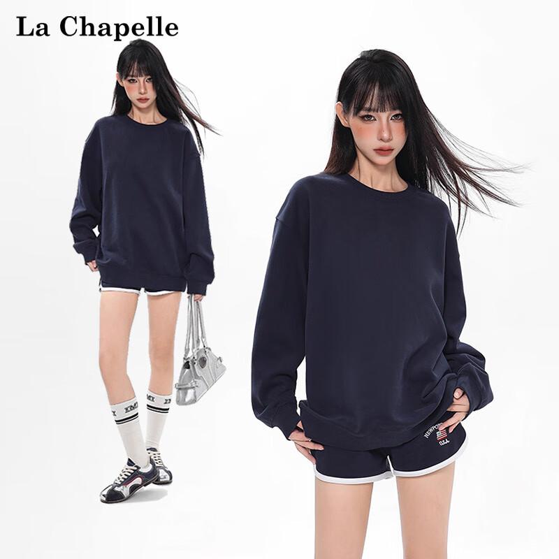 La Chapelle Damen Amerikanisches Retro Lockeres Rundhals-Sweatshirt