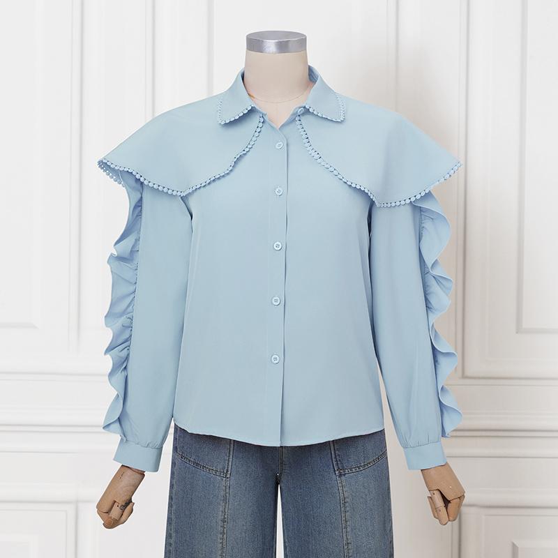 ZANZEA Women Casual Doll Collar Loose Long Sleeve Blouse