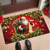 Santa Claus Holiday Doormat, Polyester Non-Slip Machine Washable Fade Resistant Low Pile Rug for Multi-Room Home Decor