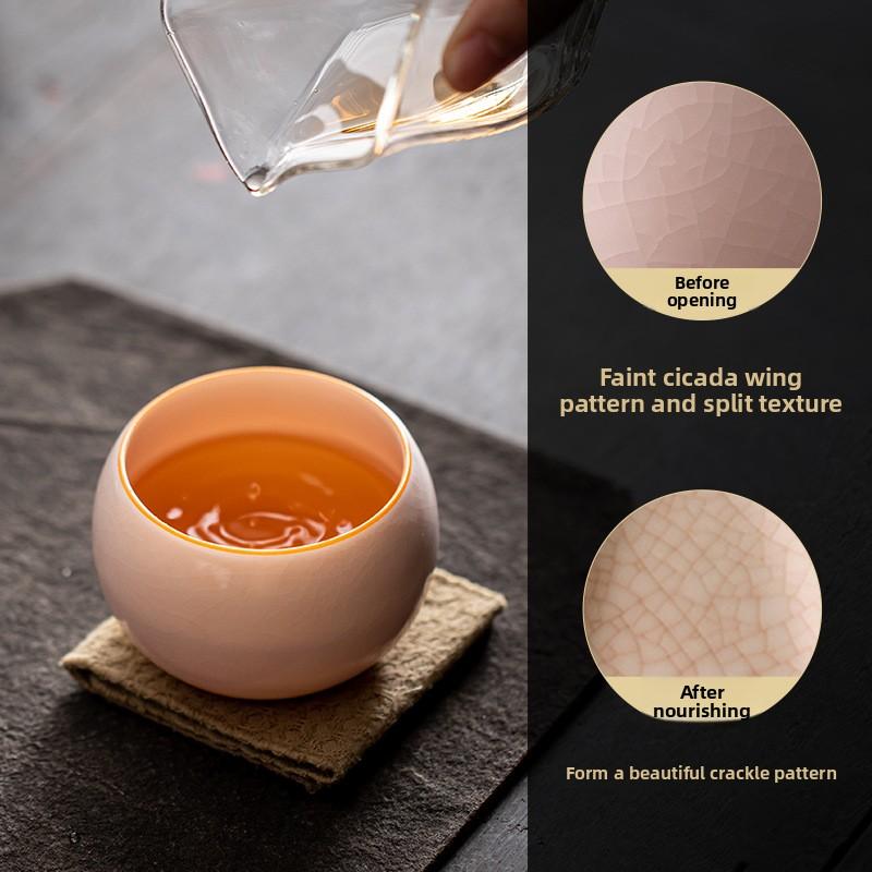 Jade Fat Ru Porcelain Meditation Cup | Ceramic Kung Fu Tea Set Master Cup - Large Ru Kiln Single Cup with Open Piece Raisable