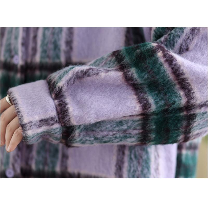 DIMANAF 2025 New Autumn Winter Plus Size Women Coats Jackets Loose Casual Outerwear Vintage Lady Plaid Cotton Thick Long Sleeve