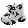 Fashion Women High Platform Casual Leather Shoes 2025 New Autumn Lace-up Chunky Sneakers 10.5cm Wedges Hidden Heels Leisure Shoes Woman