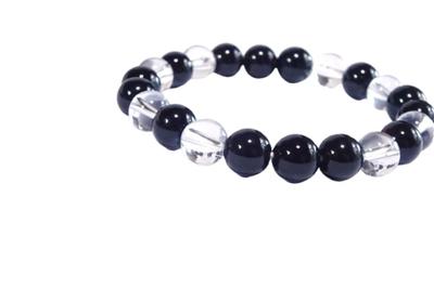 Leaf Stone Evil and Good Powerful Protection Morion and Quartz Bracelet for 8mm Natural Stone 17cm [Benefits Fortune] Stone! Men, (Purification,