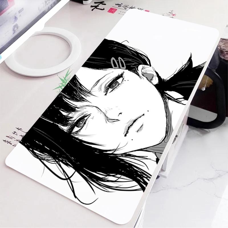 Black and White Anime Girl Table Mat Large Mouse Pad Office Keyboard Edge Locking Desk Mat Gaming Accessories Nonslip Mousepad