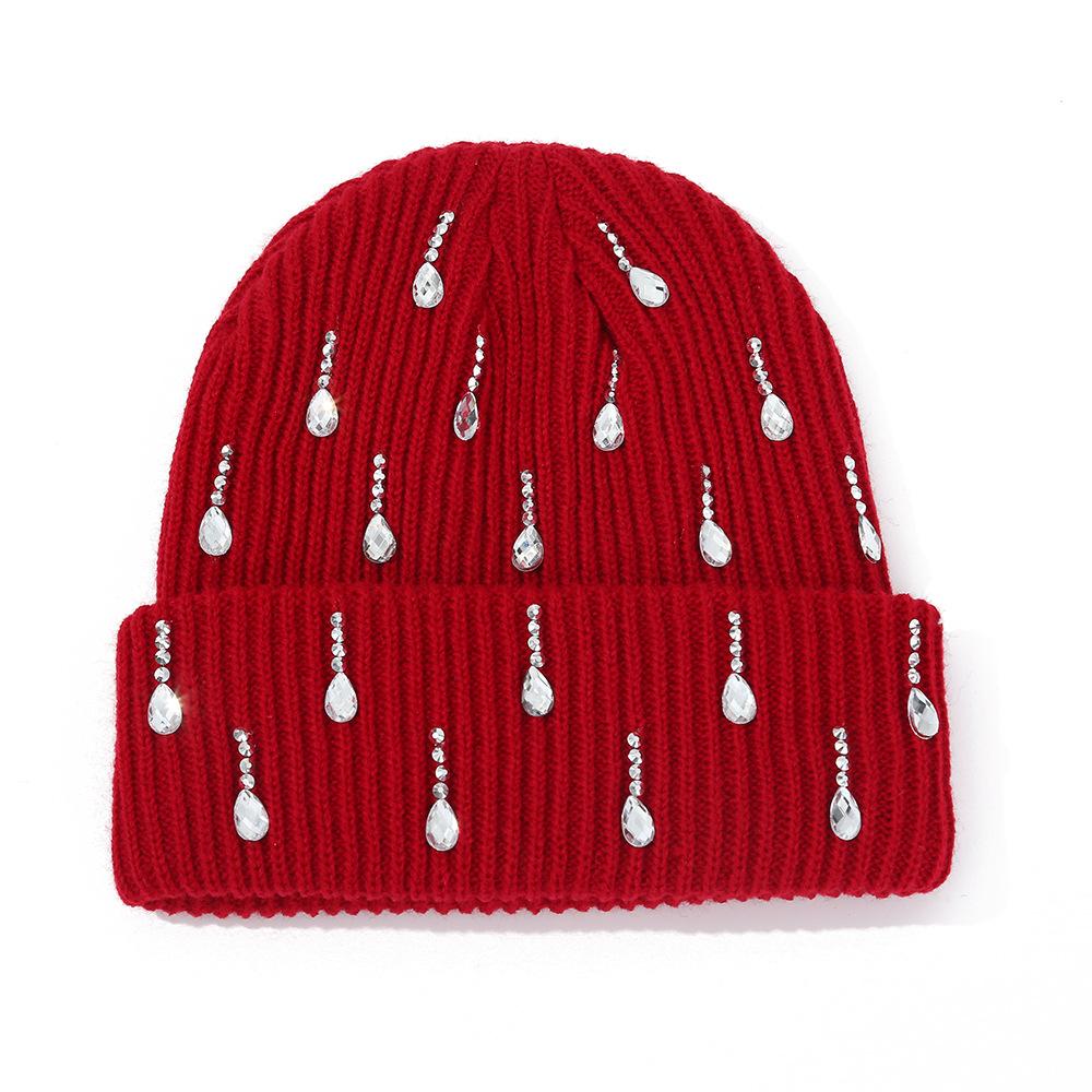 New European and American Pearl Flash Diamond Knitted Hat Double-layer Outdoor Warm Personalized Street Wool Hat Wholesale