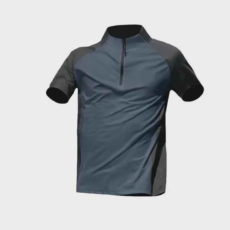 Ice Silk Quick-Dry Short Sleeve Performance Shirt - Breathable, High Elasticity, Half-Zip, Stand Collar for Running and Fitness