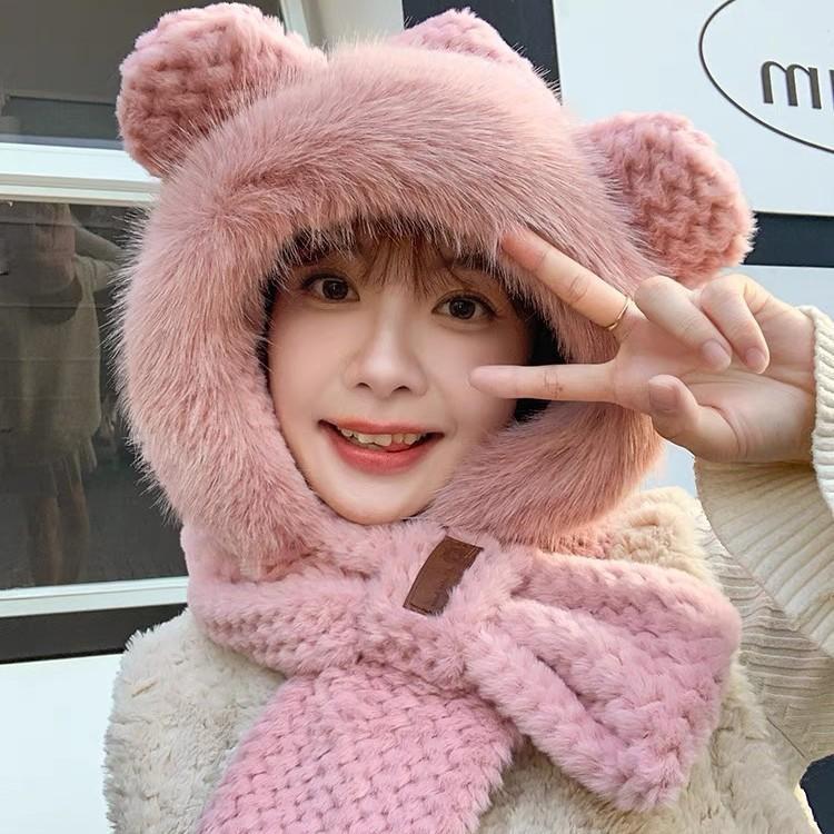 Ear Scarf Two Piece Set Winter Women's Scarf All In One Velvet Hat Cycling Ear Ear Protection Hat Thickened Warm Ear Protection