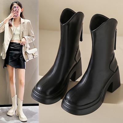 Riding Boots Women Platform Heels 2024 New Muffin Ankle Boots Small Thick Elastic Skinny Boots