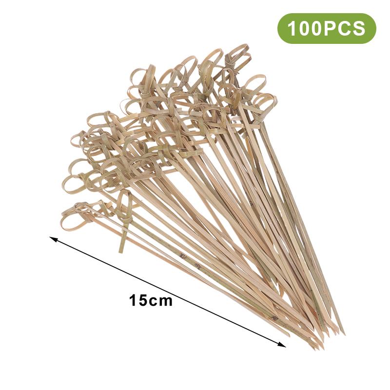 100Pcs Bamboo Skewers Barbeque Bar Tool Kitchen Cocktail Picks Disposable Bamboo Knot Skewers Fruit Forks Stick For Home Party