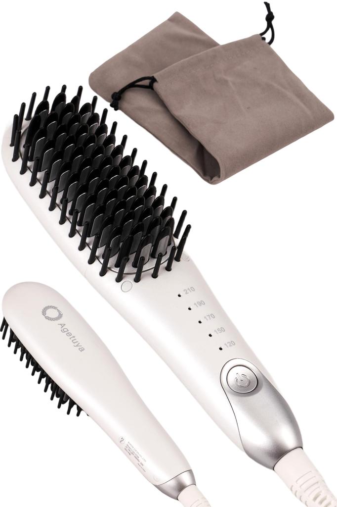 Agetuya Heat Brush Portable Mini Brush Iron White International Voltage Professional Compatible, Lightweight, Non-Damaging, Grade, 210℃