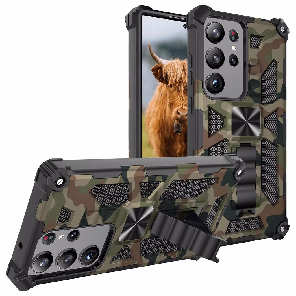 Military Camouflage Armor Shockproof For Samsung Galaxy S23 S24 FE S21 S25 ULTRA A56 A36 A26 A16 A06 Hidden Kickstand Phone Case
