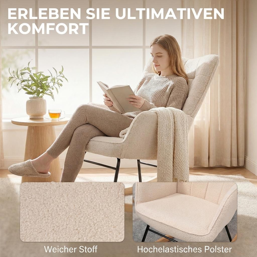 Retro Design Rocking Chair Solid Wood Armchair Relaxation Chair 98 Cm X 71 Cm X 101 Cm Beige