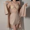 Satin Lace Butterfly Decoration Plus Chest Pad Steel Ring Gathering Sexy Backless Nightdress Robe Set