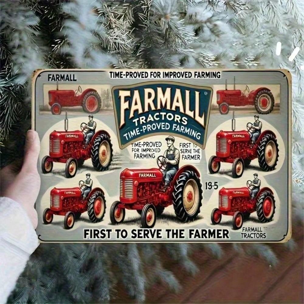 Farmall Vintage Tractor Metal Wall Art Sign - Rustic Farmhouse Decor for Home Garage Man Cave Garden Office Indoor Outdoor