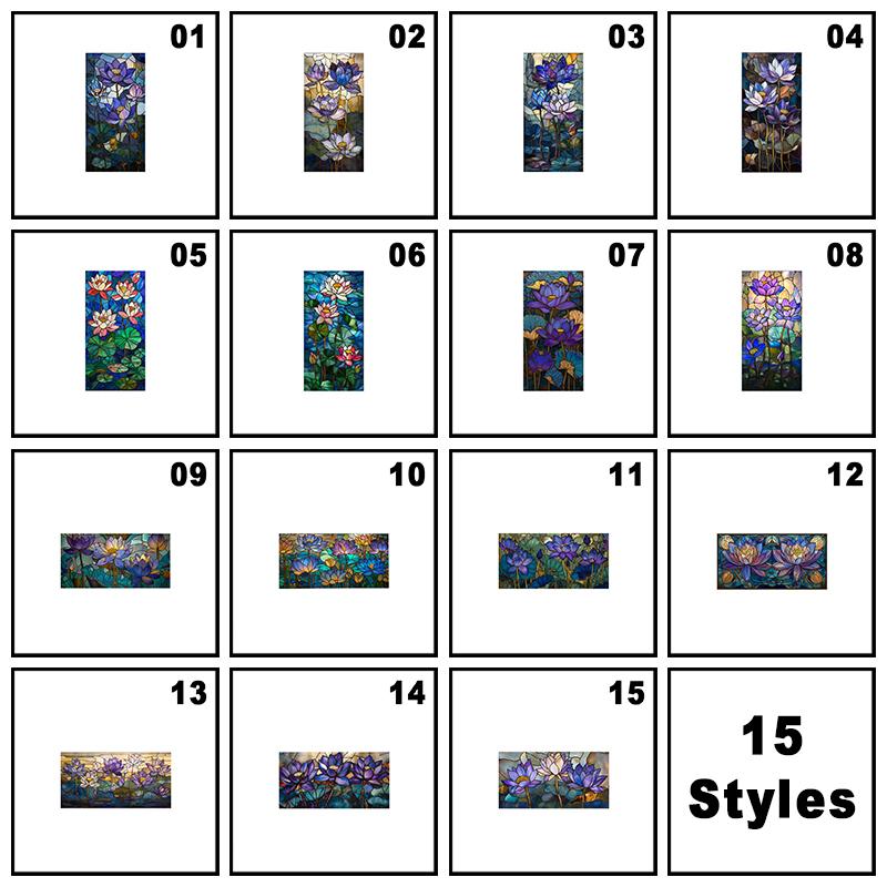 European Style Oil Painting Art Privacy Window Film Waterproof Sun-proof Church Stained Glass Film Lotus Pattern Window Stickers