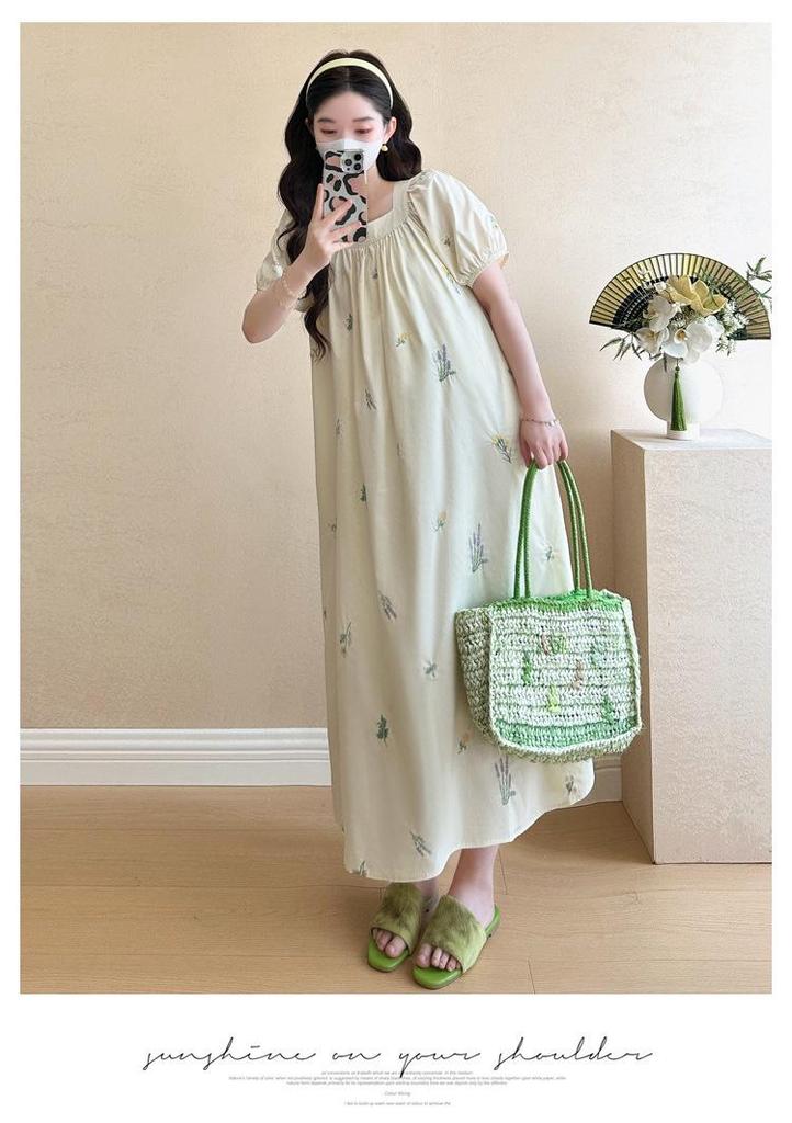 Summer 2026 Korean Fashion Embroidered Maternity Dress - Sweet, Trendy, Age-Reducing Style