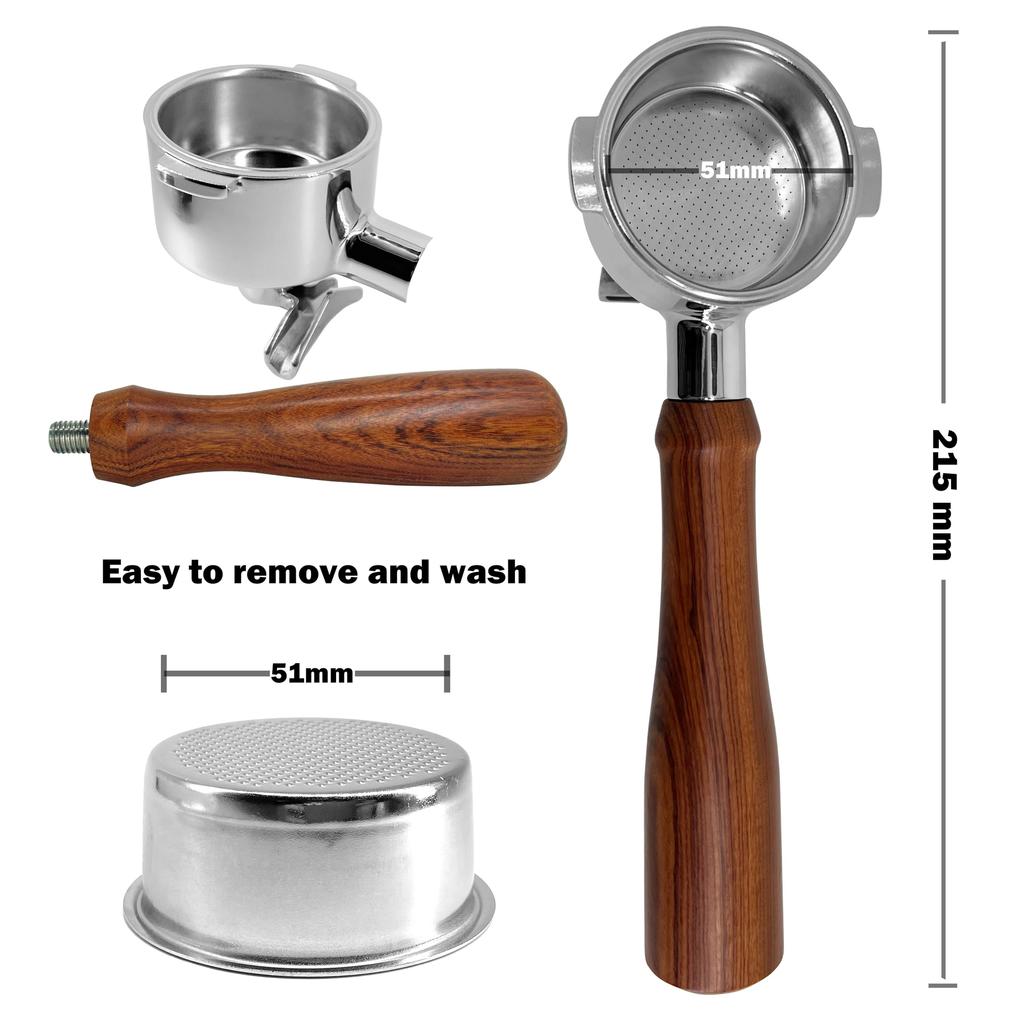 NEOUZA Espresso Portafilter, 51mm, Compatible with DeLonghi Stilosa ECP31.21, ECP33.21, and ECP35.31 Coffee Machines, Non-Pressurized Basket, Double