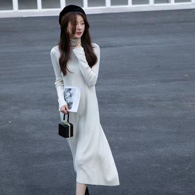 Long Sweater Pullover Women Knee Over Autumn and Winter New Loose High Neck Solid Knitted Dress Long Sweater Pullover Female
