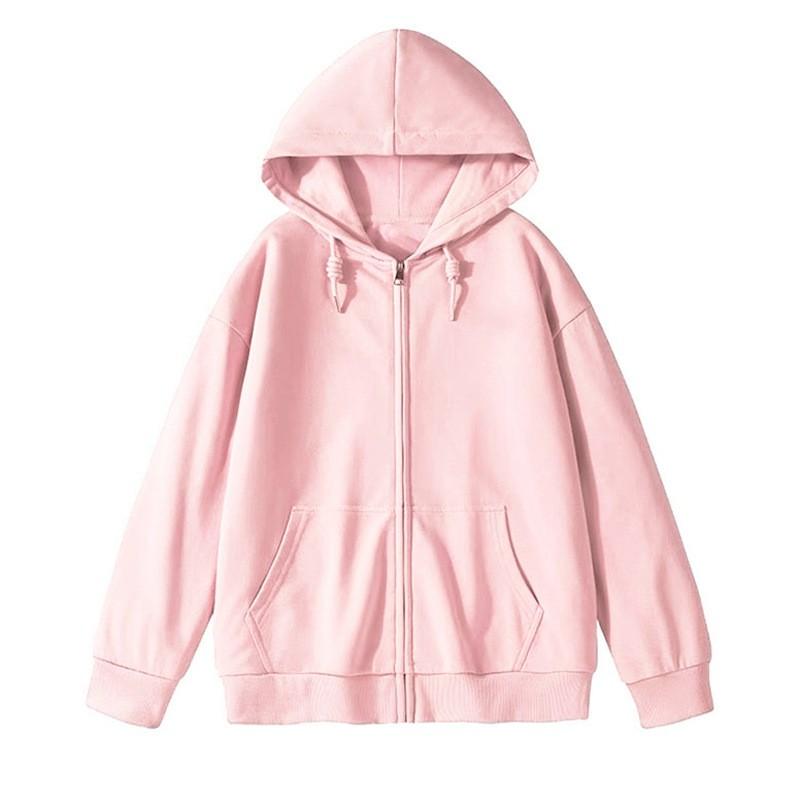 Womens Oversized Long Sleeve Hooded Zip-Up Top Loose Fit Mid-Length Casual T-Shirt In Milk Silk Fabric