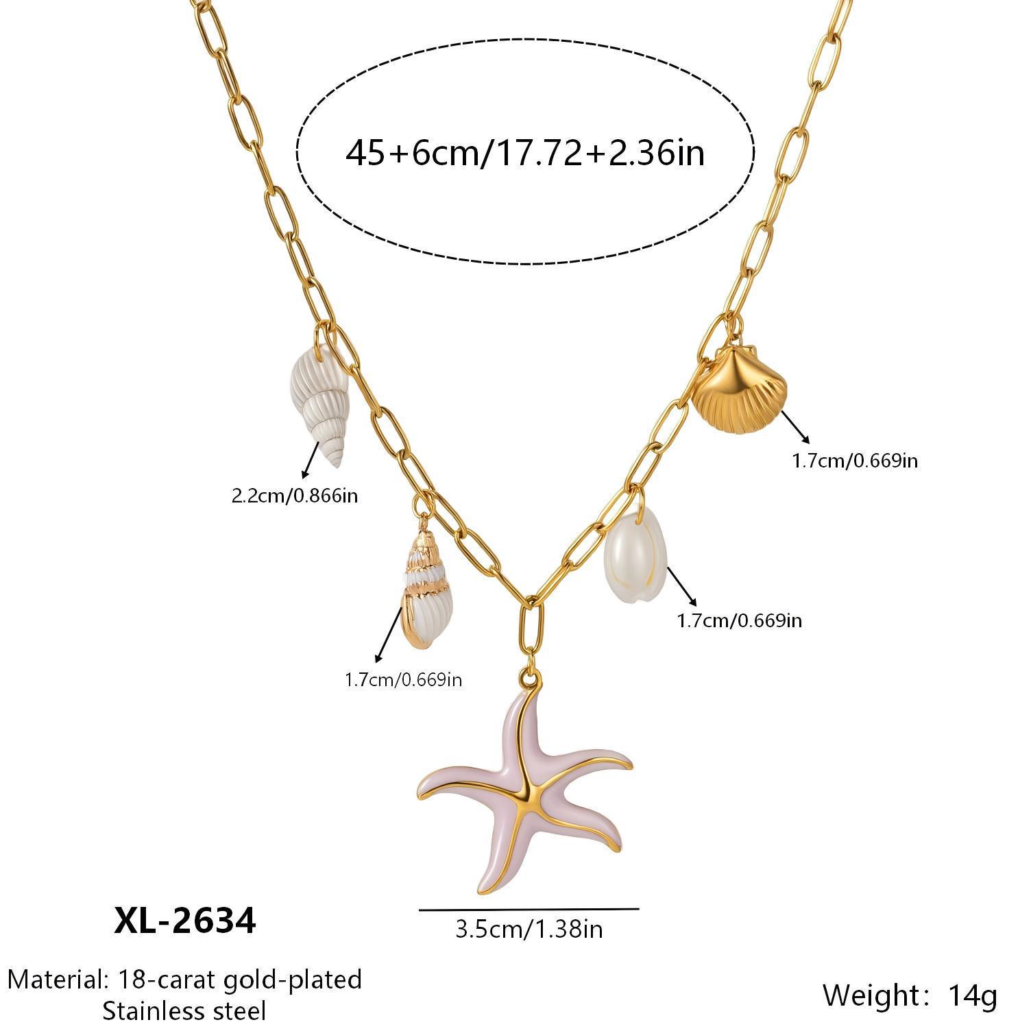 DIY 18K Gold Stainless Steel Starfish & Pearl Beach Necklace - Light Luxury High-End Women s Jewelry 18K
