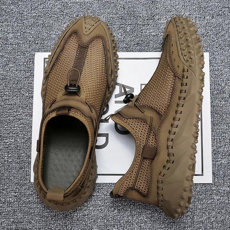 Summer Breathable handmade Designer slip on Casual mens shoes thick sole Hollow Out Sneakers Lightweight outdoor flats Moccasins