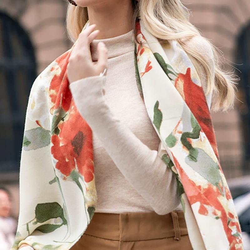WTEMPO Women's Autumn Winter Retro Elegant Printed Scarf Casual Versatile Scarf Shawl Fashion Cold-proof Windproof Warm Scarves
