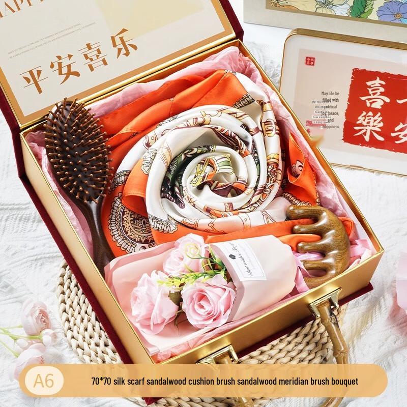 Women's Day Gift Set: Scarf, Sandalwood Combs & Bouquet
