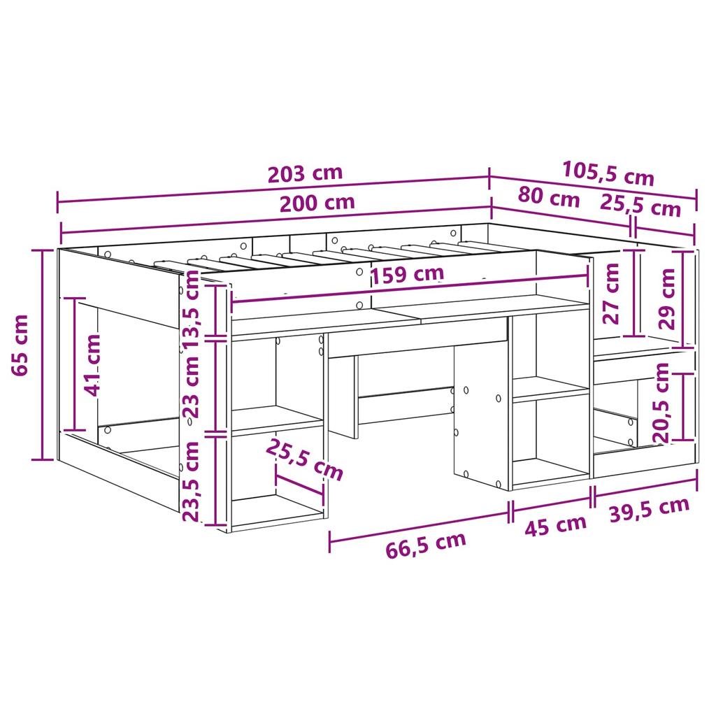 Kids Bed Frame with Storage Space Grey Sonoma 80 x 200 cm