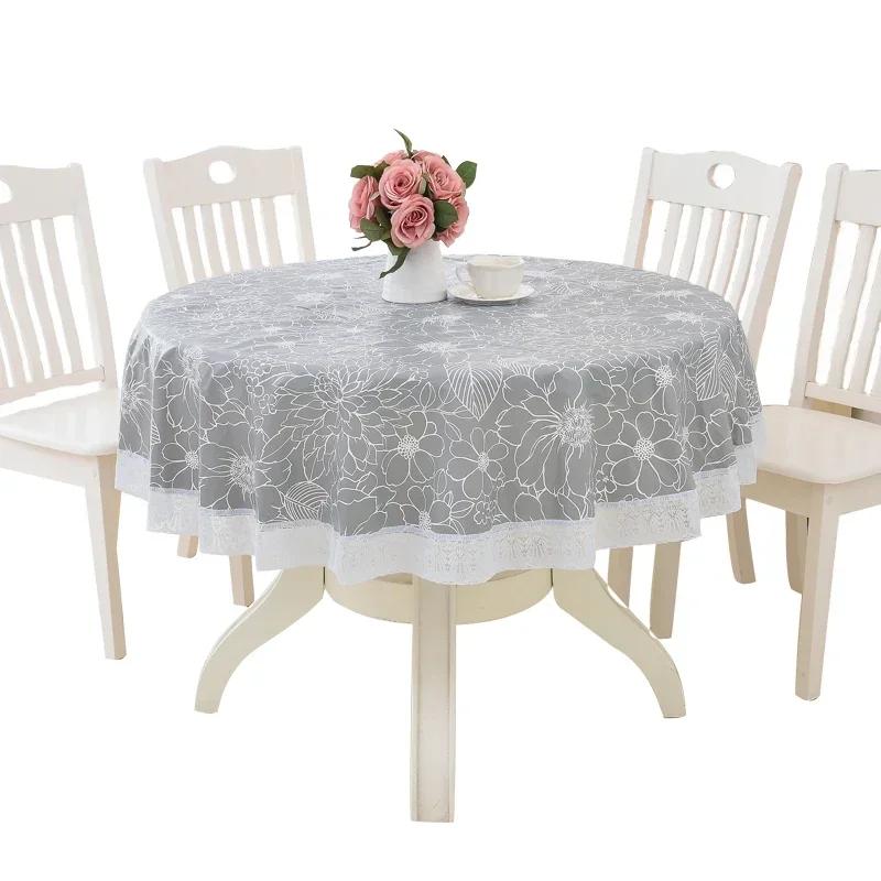 2 Meter Lace Edge Circular Coffee Table Mat PVC Circular Tablecloth Waterproof Anti Scald Anti Oil Wash Free Cloth