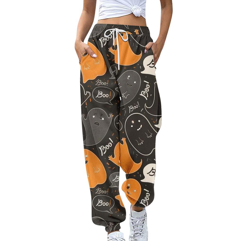 Women's Sports Pants With Pockets Fashion Halloween Print Elastic Waist Pants Casual Sweatpants Pants