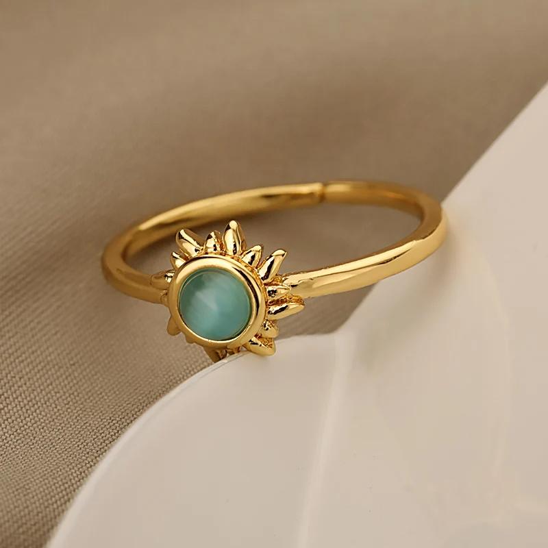 Fashion Sun Open Rings For Women Men Gold Color Stainless Steel Sun Ring Wedding Couple Aesthetic Jewelry Gift bijoux femmes