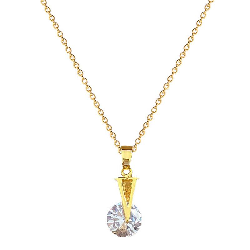 Light Luxury Temperament Real Gold Gorgeous Small V Zircon Necklace Female Versatile Clavicle Chain Titanium Steel Chain